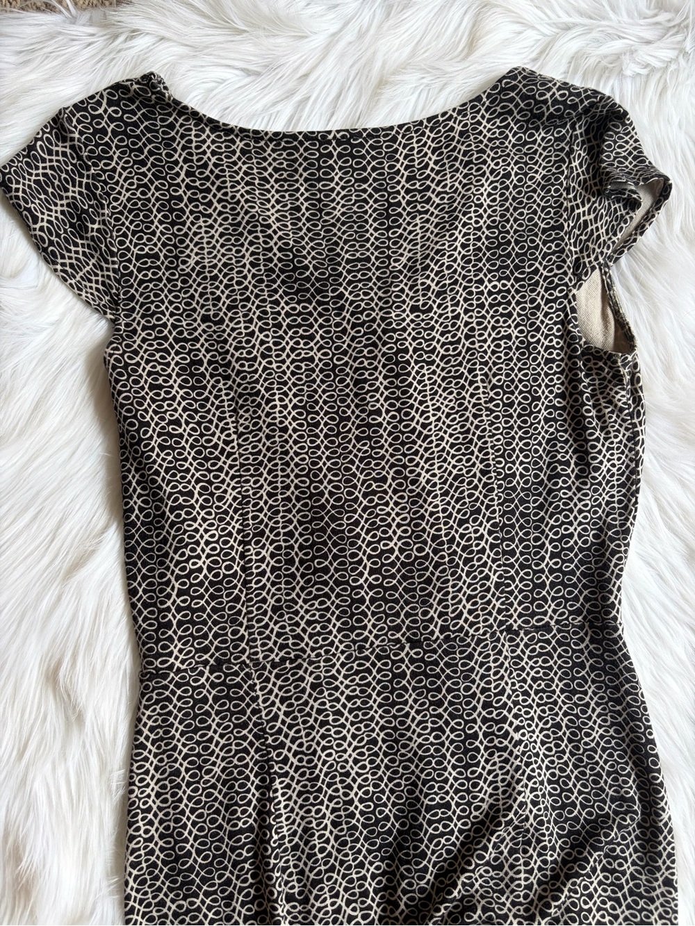LOFT Black and Cream Loop-Print Faux-Wrap Dress - Picture 4 of 5